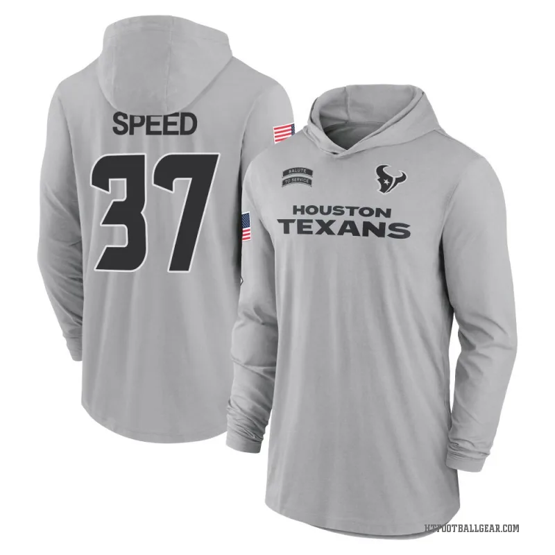 Ameer Speed Men's Gray Houston Texans 2024 Salute to Service Lightweight Performance Long Sleeve Hooded T-Shirt