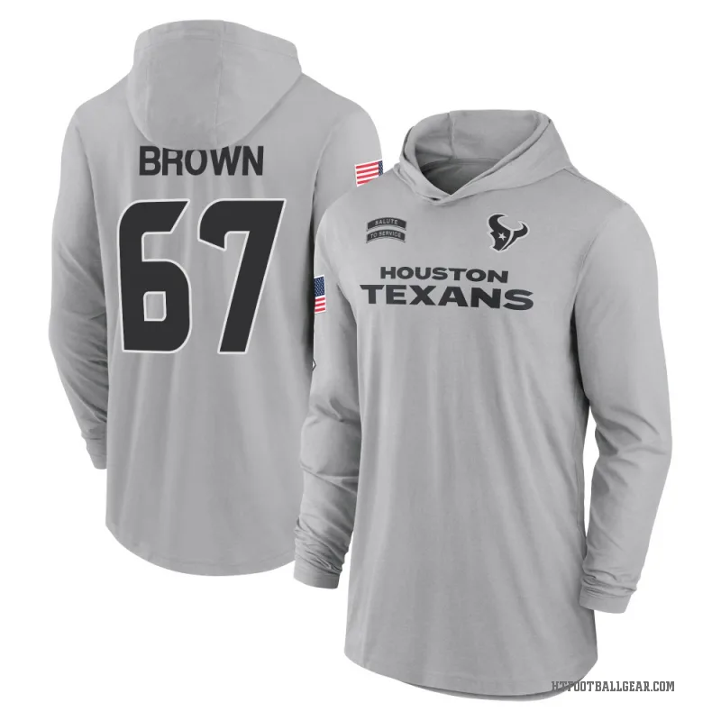 Evan Brown Youth Brown Houston Texans Gray 2024 Salute to Service Lightweight Performance Long Sleeve Hooded T-Shirt