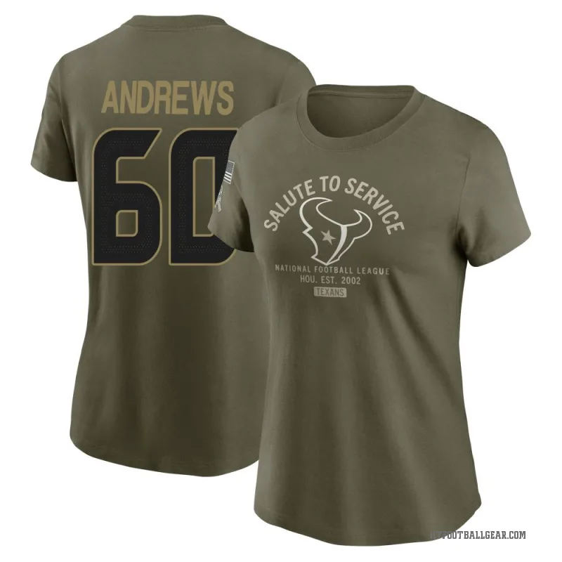 Jake Andrews Women's Olive Houston Texans 2025 Salute to Service Sideline T-Shirt
