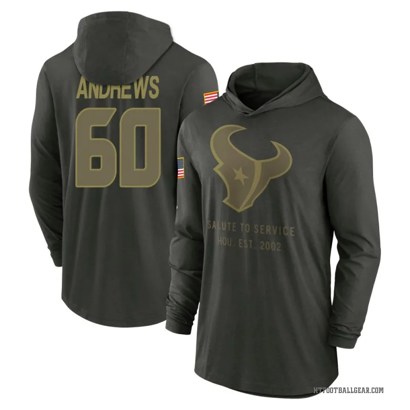 Jake Andrews Youth Green Houston Texans Forest/ 2025 Salute to Service Sideline Lightweight Hooded Pullover Long Sleeve T-Shirt