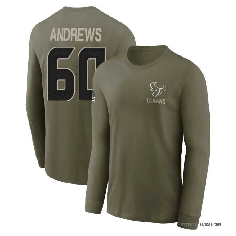 Jake Andrews Youth Olive Houston Texans 2025 Salute to Service Sideline Long Sleeve T-Shirt