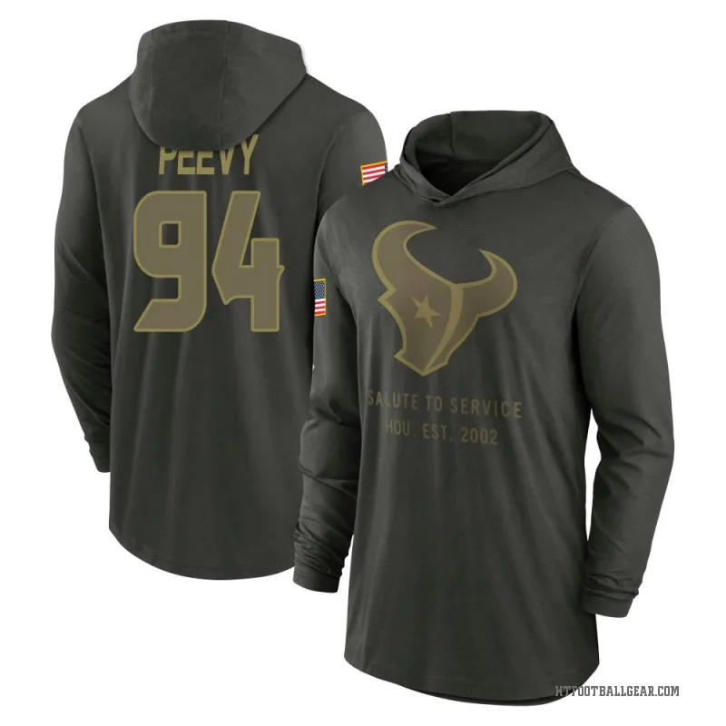 Jayden Peevy Men's Green Houston Texans Forest/ 2025 Salute to Service Sideline Lightweight Hooded Pullover Long Sleeve T-Shirt