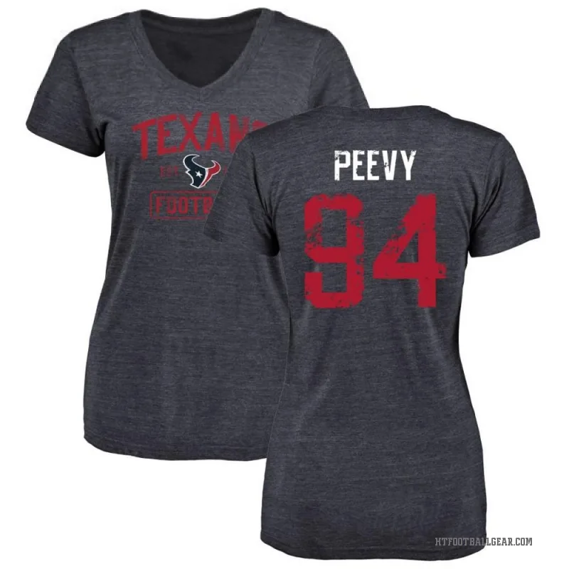 Jayden Peevy Women's Navy Houston Texans Distressed V-Neck T-Shirt