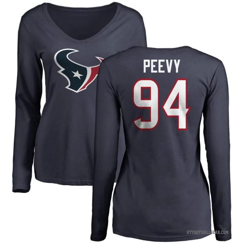 Jayden Peevy Women's Navy Houston Texans Logo Slim Fit Long Sleeve T-Shirt -