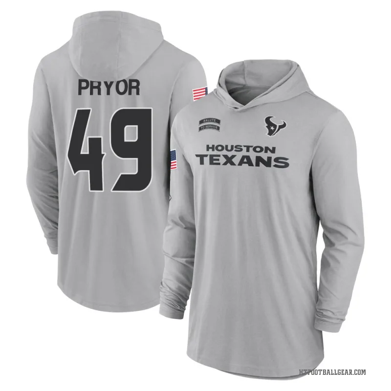 Layne Pryor Youth Gray Houston Texans 2024 Salute to Service Lightweight Performance Long Sleeve Hooded T-Shirt
